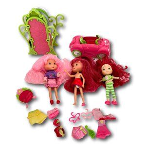 Hasbro Strawberry Shortcake Lot 5 includes 3 Dolls Car Wardrobe plus Accessories